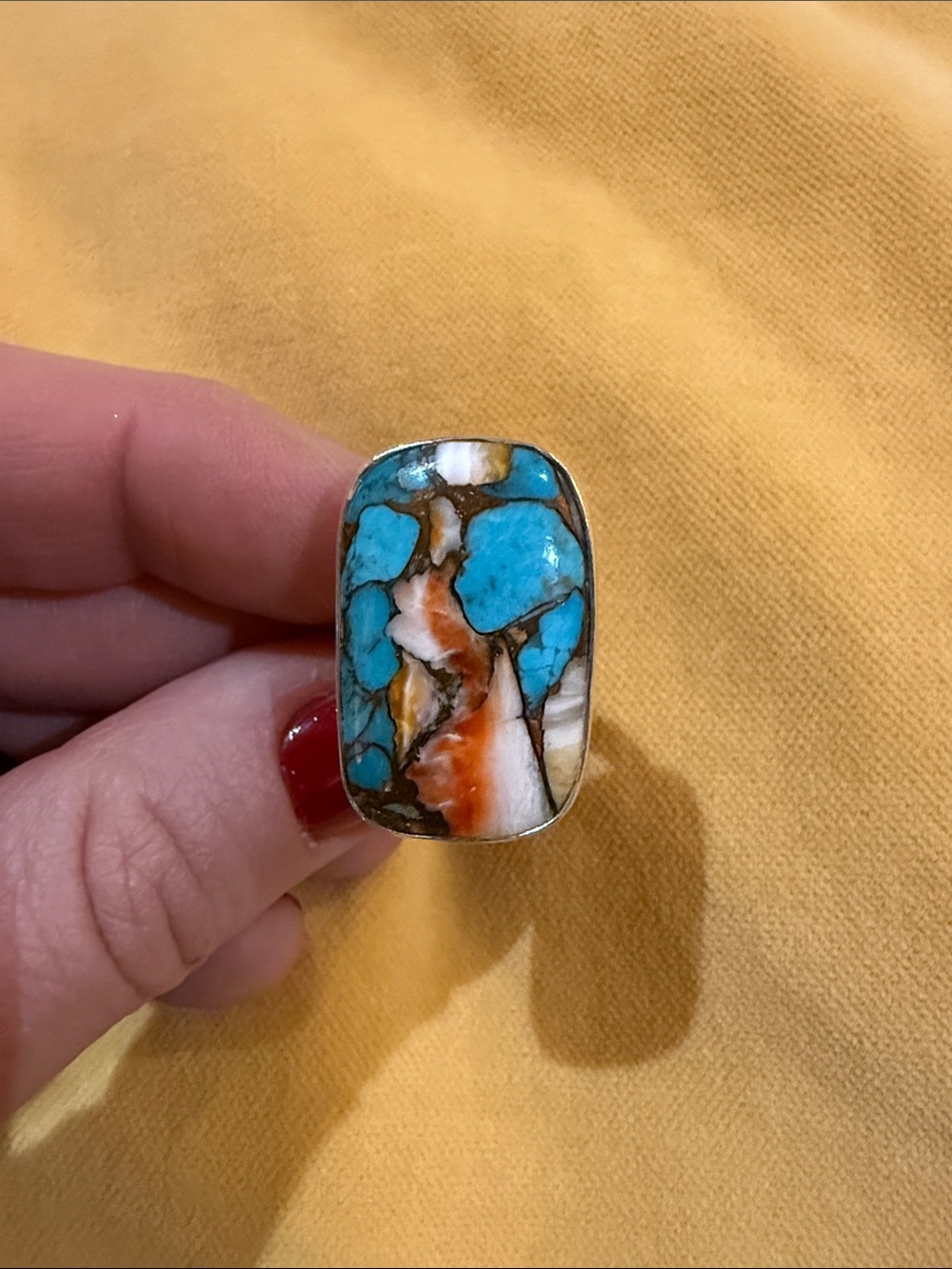 Sterling Silver Turquoise & Coral Ring